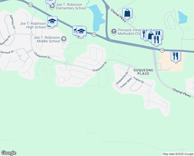 map of restaurants, bars, coffee shops, grocery stores, and more near 14 Chelle Cove in Little Rock