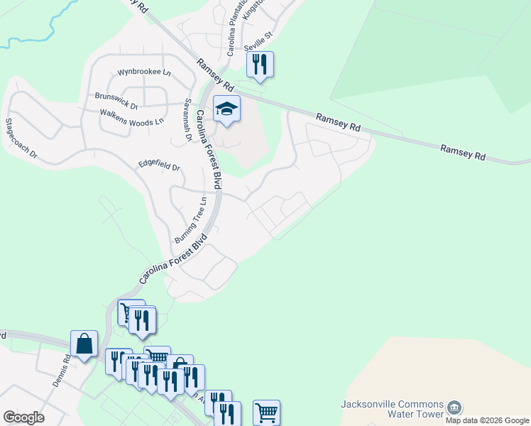 map of restaurants, bars, coffee shops, grocery stores, and more near 304 Bridgewood Drive in Jacksonville