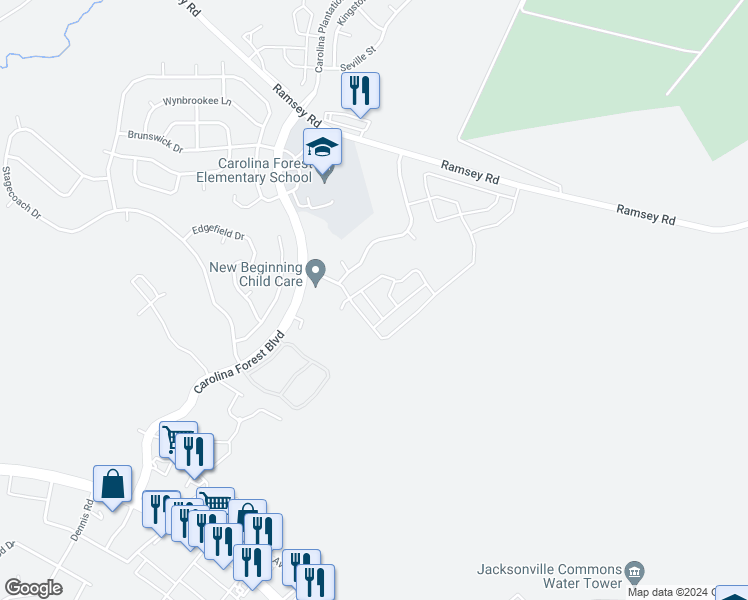 map of restaurants, bars, coffee shops, grocery stores, and more near 210 Bridgewood Drive in Jacksonville