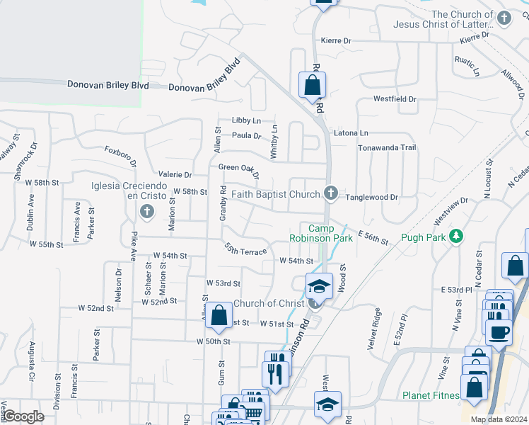 map of restaurants, bars, coffee shops, grocery stores, and more near 405 Wisteria Drive in North Little Rock