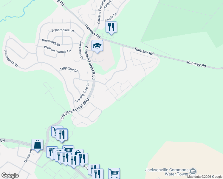 map of restaurants, bars, coffee shops, grocery stores, and more near 201 Bridgewood Drive in Jacksonville