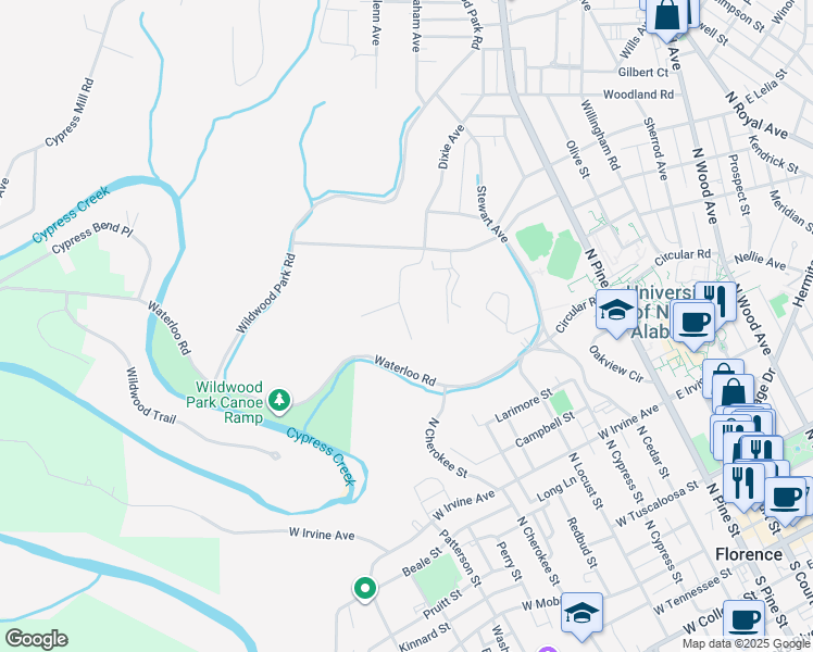 map of restaurants, bars, coffee shops, grocery stores, and more near 739 Dixie Avenue in Florence