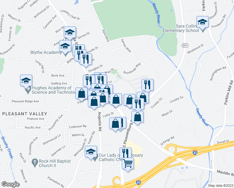 map of restaurants, bars, coffee shops, grocery stores, and more near 19 Gurley Avenue in Greenville