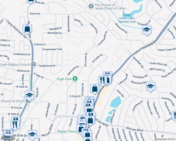 map of restaurants, bars, coffee shops, grocery stores, and more near 917 Schriner Court in North Little Rock