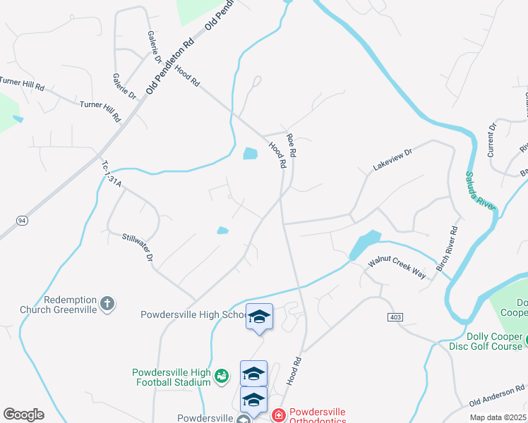 map of restaurants, bars, coffee shops, grocery stores, and more near 441 Roe Road in Powdersville