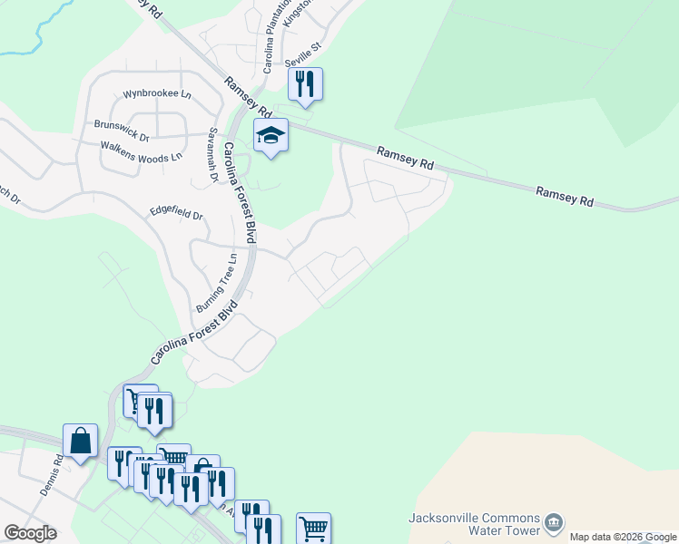 map of restaurants, bars, coffee shops, grocery stores, and more near 501 Streamwood Drive in Jacksonville