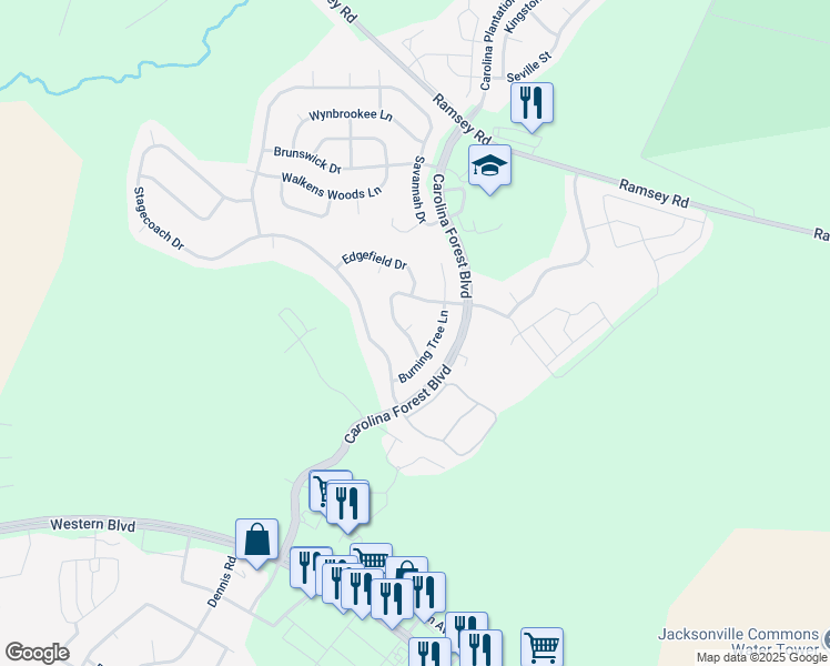 map of restaurants, bars, coffee shops, grocery stores, and more near 104 Cypress Bay Drive in Jacksonville