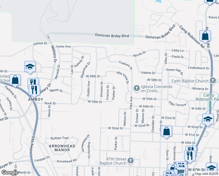 map of restaurants, bars, coffee shops, grocery stores, and more near 5616 Parker Street in North Little Rock