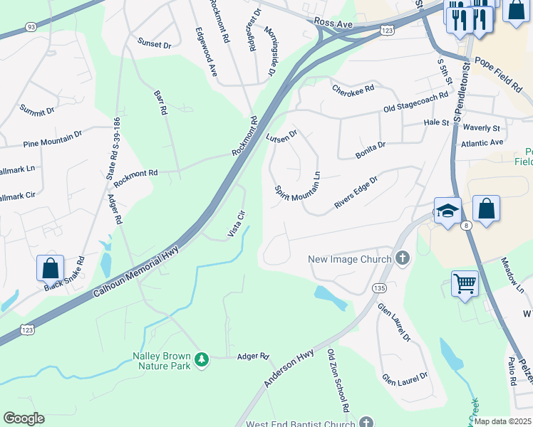 map of restaurants, bars, coffee shops, grocery stores, and more near 121 Buck Hill Way in Easley