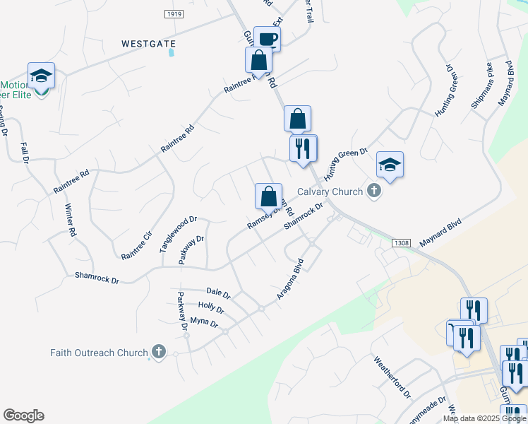 map of restaurants, bars, coffee shops, grocery stores, and more near 208 Ramsey Drive in Jacksonville