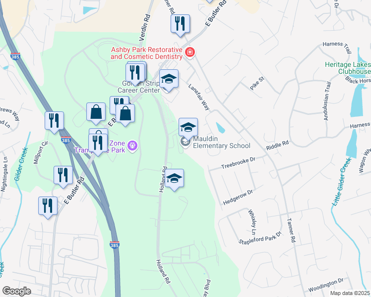 map of restaurants, bars, coffee shops, grocery stores, and more near 1194 Holland Road in Simpsonville