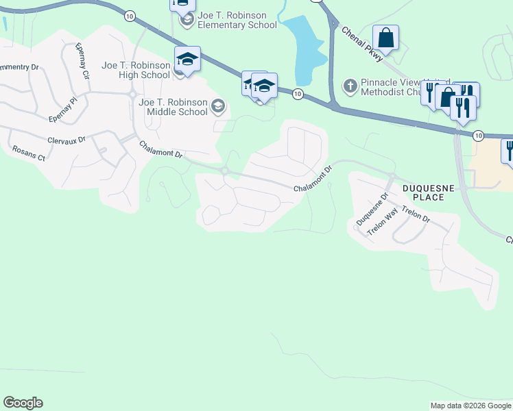 map of restaurants, bars, coffee shops, grocery stores, and more near 148 Challain Drive in Little Rock