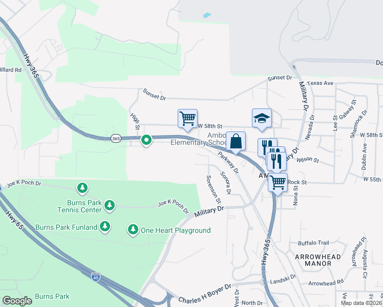 map of restaurants, bars, coffee shops, grocery stores, and more near 5711 Sorenson Street in North Little Rock