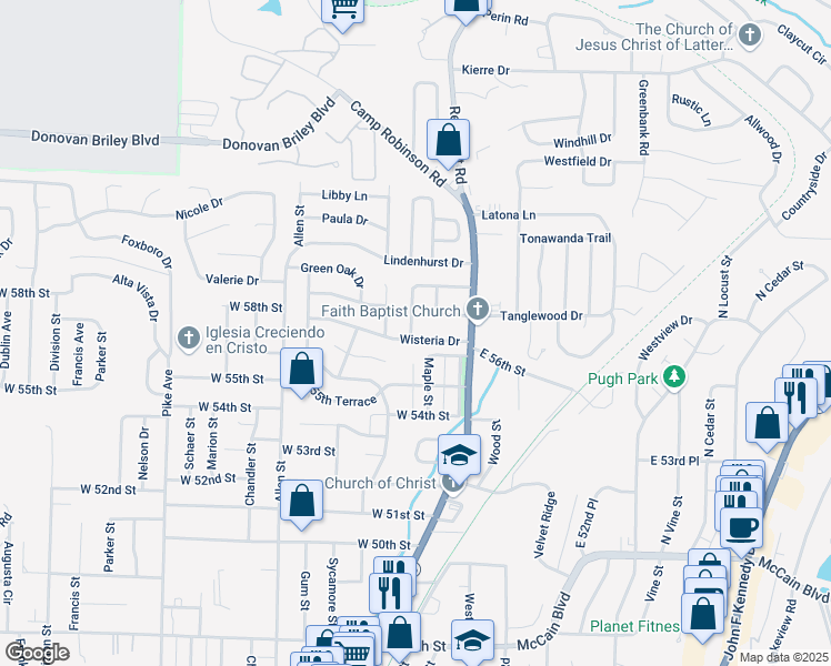 map of restaurants, bars, coffee shops, grocery stores, and more near 209 Wisteria Drive in North Little Rock