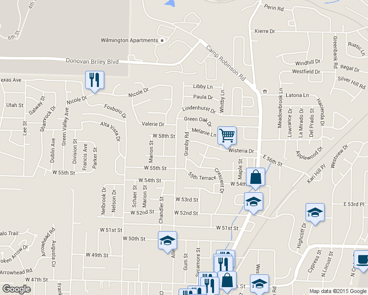 map of restaurants, bars, coffee shops, grocery stores, and more near 5609 Granby Rd in North Little Rock