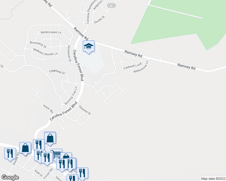 map of restaurants, bars, coffee shops, grocery stores, and more near 503 Streamwood Drive in Jacksonville