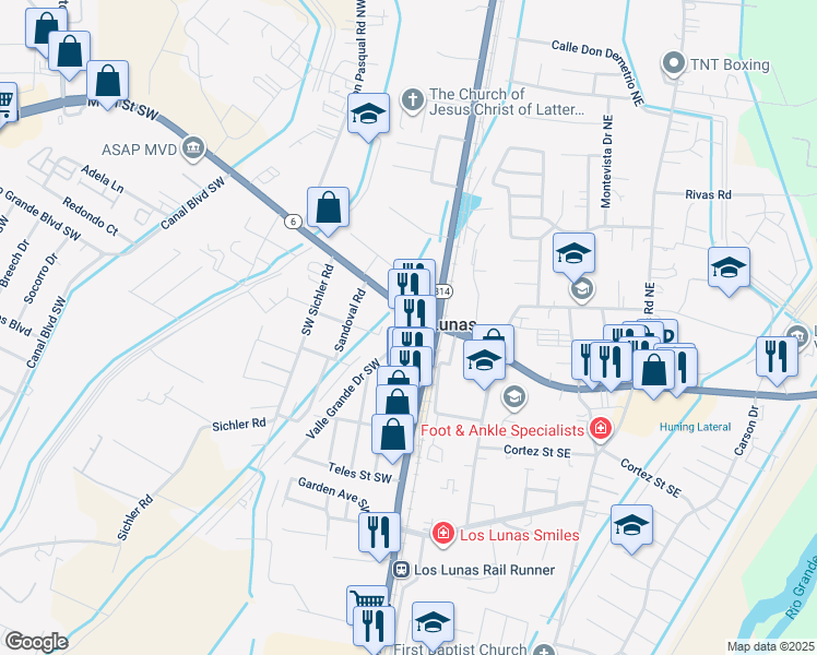 map of restaurants, bars, coffee shops, grocery stores, and more near 123 West Main Street in Los Lunas
