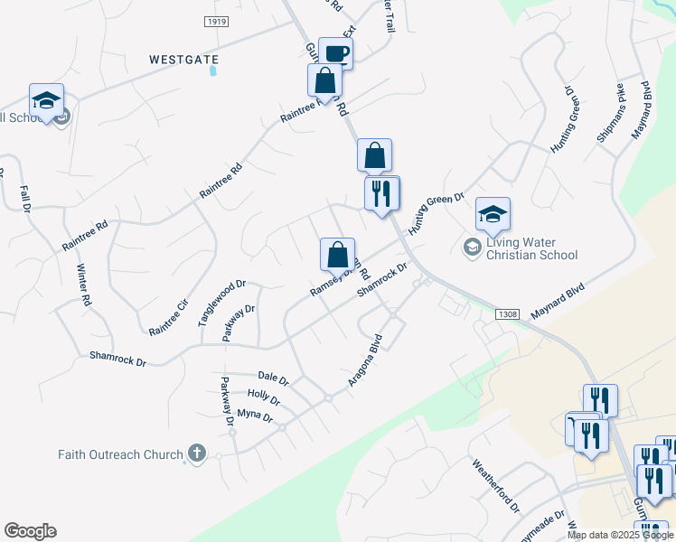 map of restaurants, bars, coffee shops, grocery stores, and more near 206 Ramsey Drive in Jacksonville