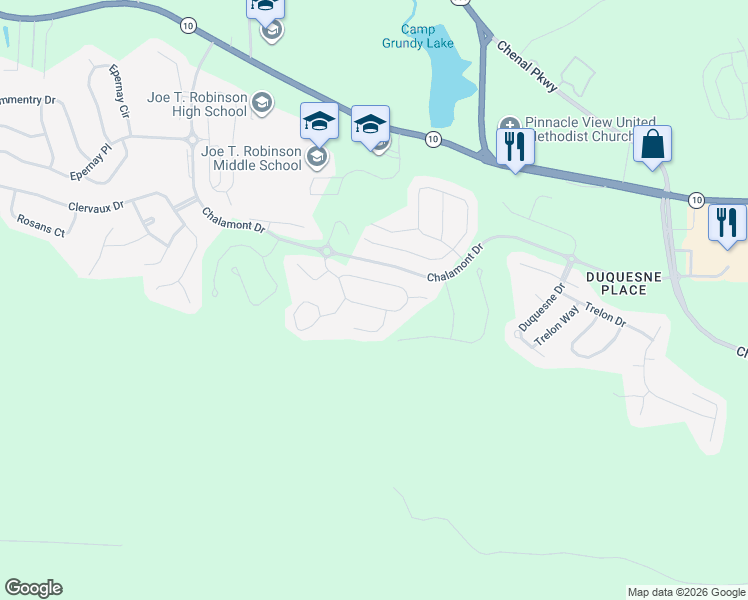 map of restaurants, bars, coffee shops, grocery stores, and more near 148 Challain Drive in Little Rock