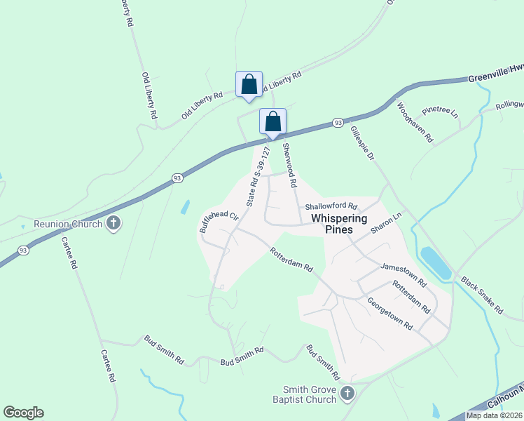 map of restaurants, bars, coffee shops, grocery stores, and more near 300 Westchester Road in Easley