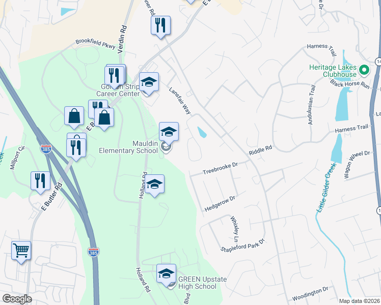 map of restaurants, bars, coffee shops, grocery stores, and more near 334 Surrywood Drive in Greenville
