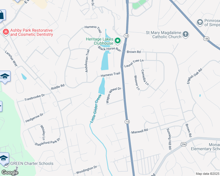 map of restaurants, bars, coffee shops, grocery stores, and more near 108 Wagon Wheel Drive in Simpsonville