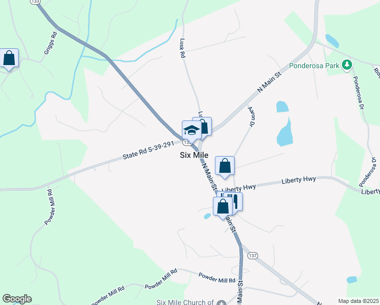 map of restaurants, bars, coffee shops, grocery stores, and more near in Six Mile