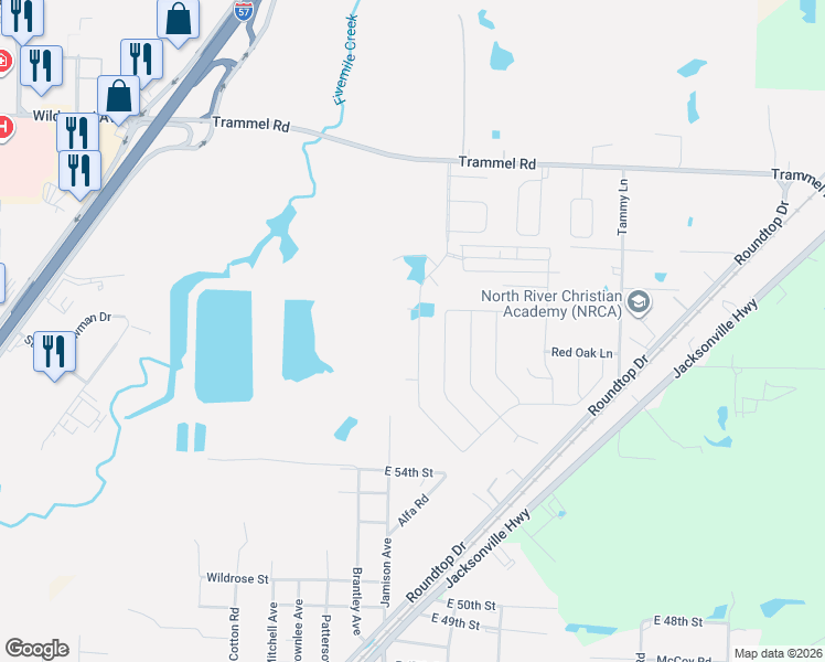 map of restaurants, bars, coffee shops, grocery stores, and more near 5901 Trammel Estates Drive in North Little Rock