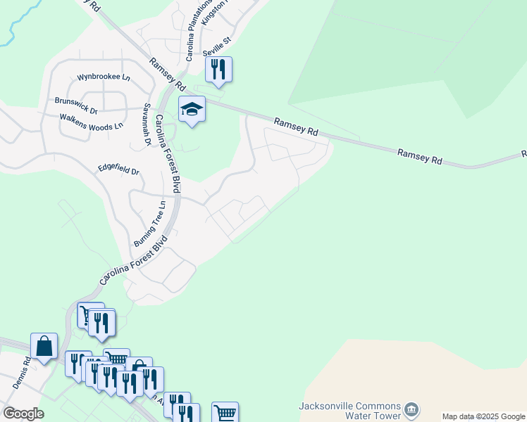 map of restaurants, bars, coffee shops, grocery stores, and more near 702 Streamwood Drive in Jacksonville