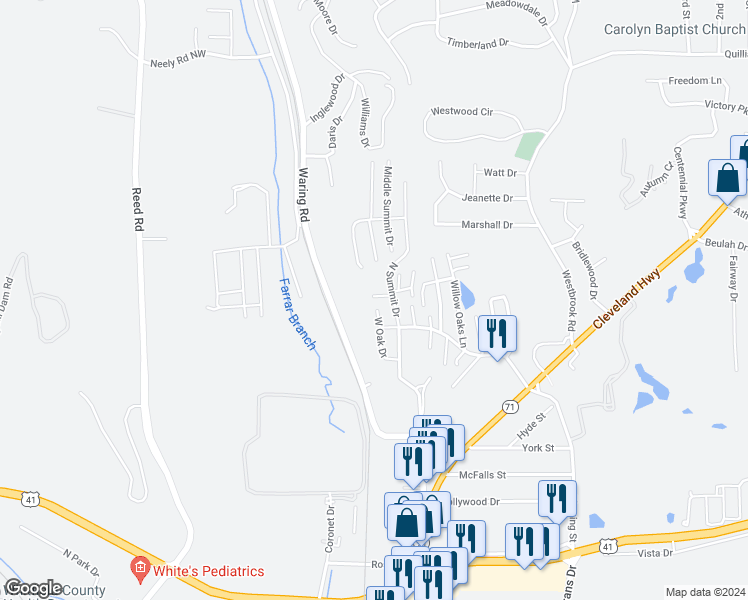 map of restaurants, bars, coffee shops, grocery stores, and more near 901 Grand Summit Drive in Dalton