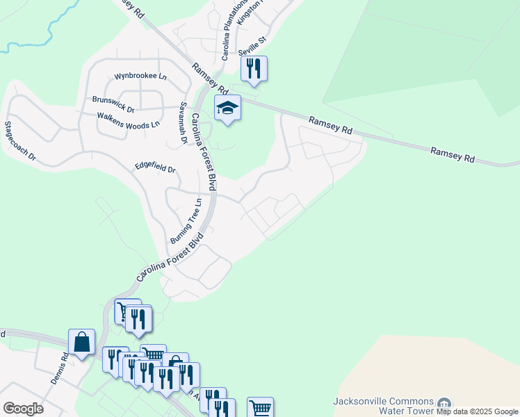 map of restaurants, bars, coffee shops, grocery stores, and more near 308 Bridgewood Drive in Jacksonville