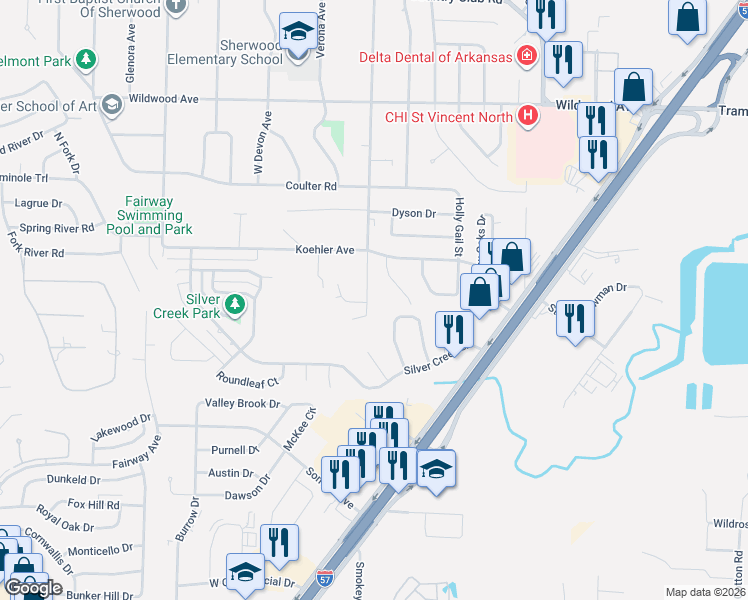 map of restaurants, bars, coffee shops, grocery stores, and more near 1025 South Claremont Avenue in Sherwood