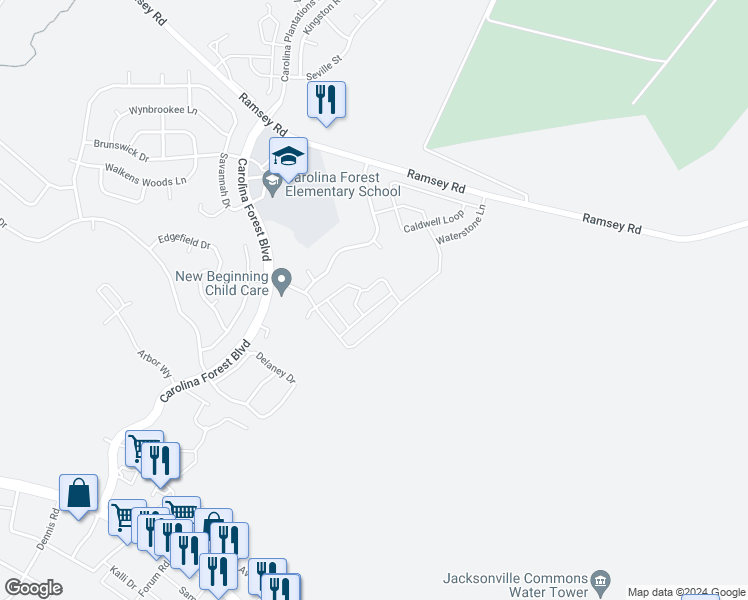 map of restaurants, bars, coffee shops, grocery stores, and more near 511 Streamwood Drive in Jacksonville