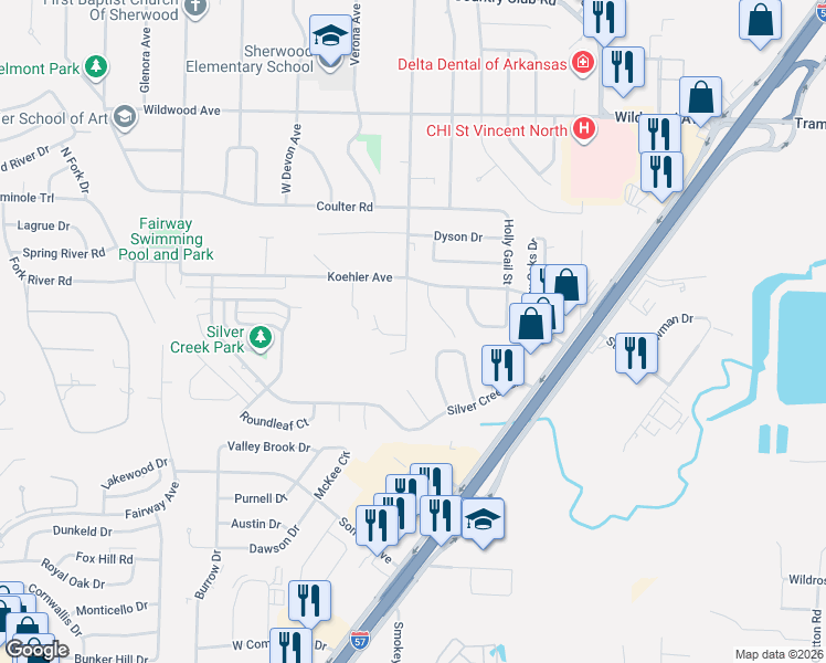 map of restaurants, bars, coffee shops, grocery stores, and more near 1025 South Claremont Avenue in Sherwood