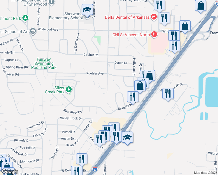 map of restaurants, bars, coffee shops, grocery stores, and more near 1025 South Claremont Avenue in Sherwood