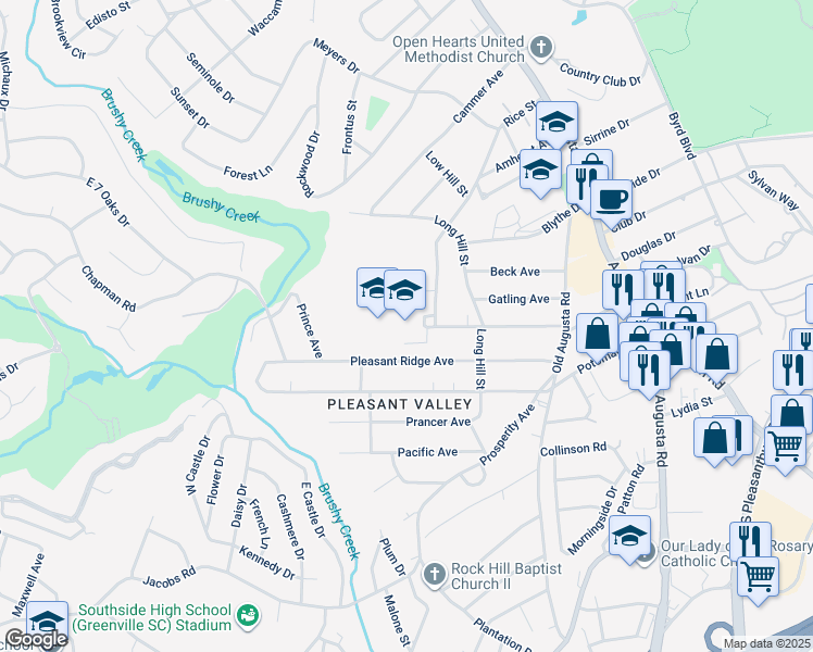 map of restaurants, bars, coffee shops, grocery stores, and more near 122 Deoyley Avenue in Greenville