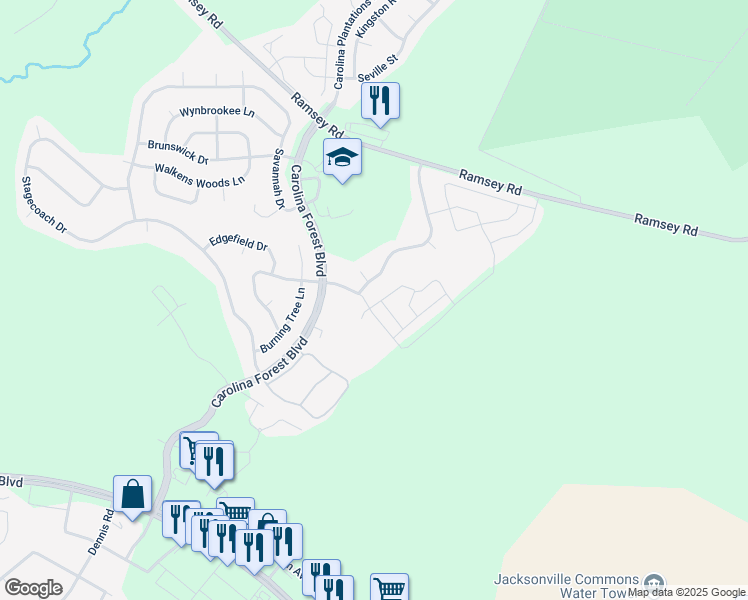 map of restaurants, bars, coffee shops, grocery stores, and more near 1106 Springwood Drive in Jacksonville