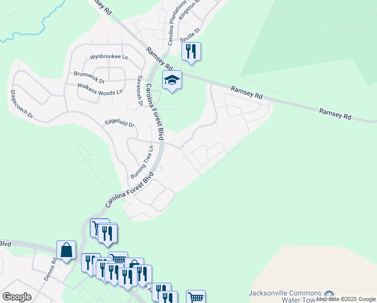 map of restaurants, bars, coffee shops, grocery stores, and more near 201 Bridgewood Drive in Jacksonville