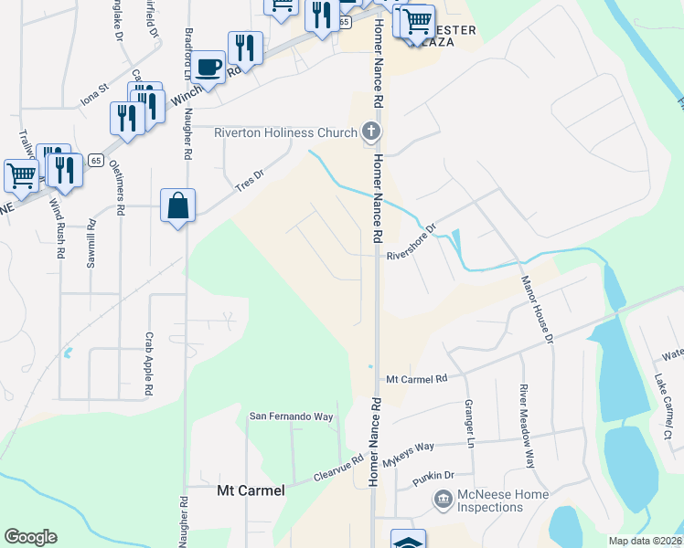 map of restaurants, bars, coffee shops, grocery stores, and more near 286 Naugher Road in Huntsville