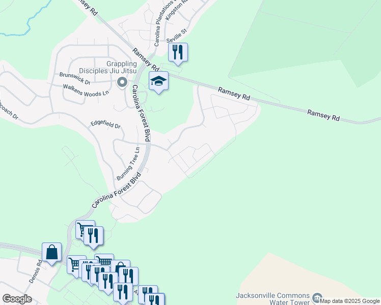 map of restaurants, bars, coffee shops, grocery stores, and more near 307 Ashwood Drive in Jacksonville