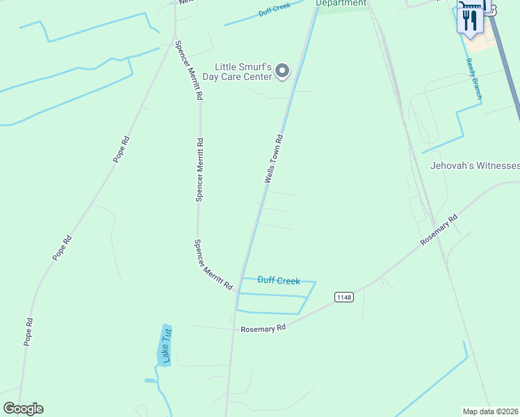 map of restaurants, bars, coffee shops, grocery stores, and more near 370 Wells Town Road in Rose Hill