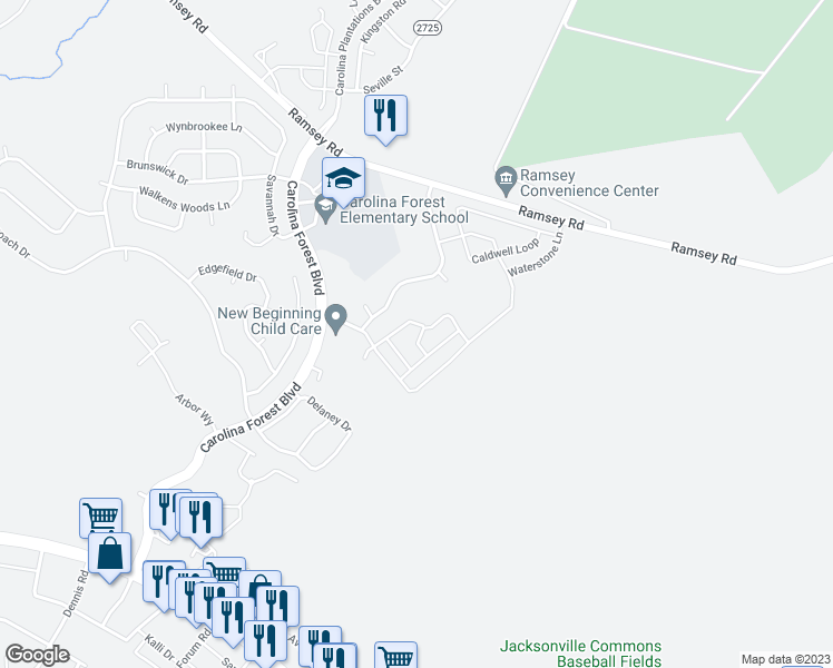 map of restaurants, bars, coffee shops, grocery stores, and more near 309 Ashwood Drive in Jacksonville