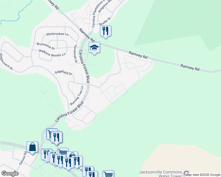 map of restaurants, bars, coffee shops, grocery stores, and more near 901 Springwood Drive in Jacksonville