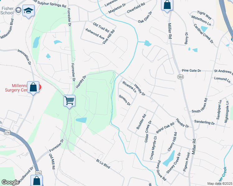 map of restaurants, bars, coffee shops, grocery stores, and more near 216 Roanoke Way in Greenville