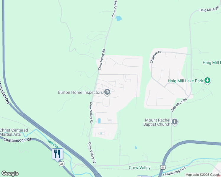 map of restaurants, bars, coffee shops, grocery stores, and more near 1937 Meadowbrook Circle Northwest in Dalton