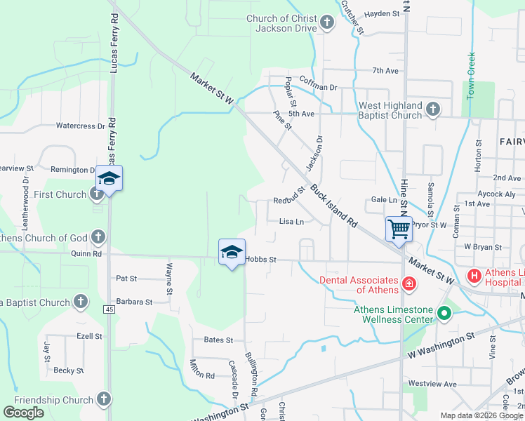 map of restaurants, bars, coffee shops, grocery stores, and more near 102 Woodbury Street in Athens