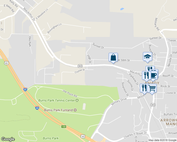 map of restaurants, bars, coffee shops, grocery stores, and more near 3103 Crystal Street in North Little Rock