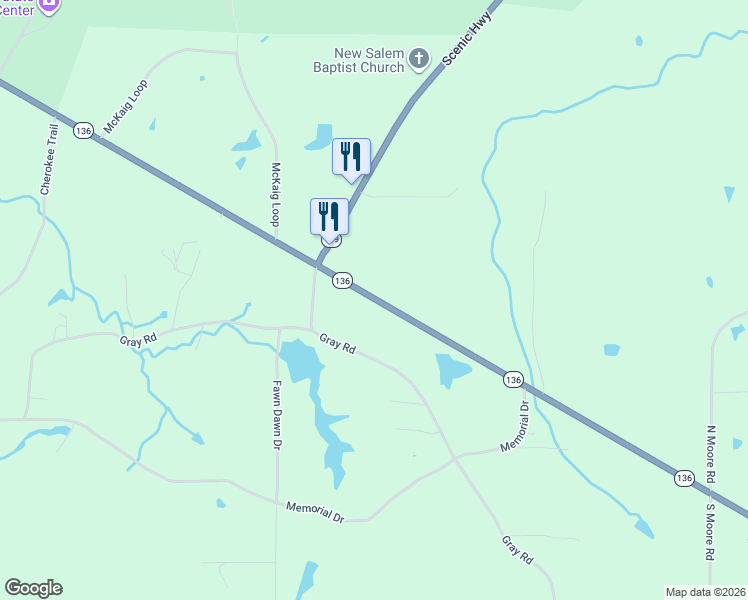 map of restaurants, bars, coffee shops, grocery stores, and more near 12566 Georgia 136 in Rising Fawn