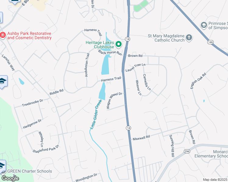 map of restaurants, bars, coffee shops, grocery stores, and more near 108 Wagon Wheel Drive in Simpsonville