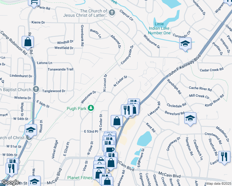 map of restaurants, bars, coffee shops, grocery stores, and more near 5701 North Walnut Road in North Little Rock